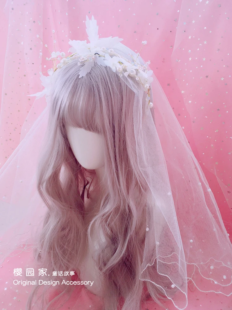 

Girl soft girl Lolita Headwear beautiful lace pearl veil veil cos scarf hair accessories