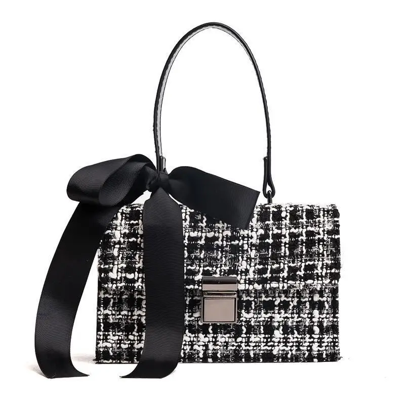 

Bags Wool Handbag Bag Women's 2019 New Style Fashion Bow WOMEN'S Bag Europe And America Lock Single-shoulder Crossbody Bag