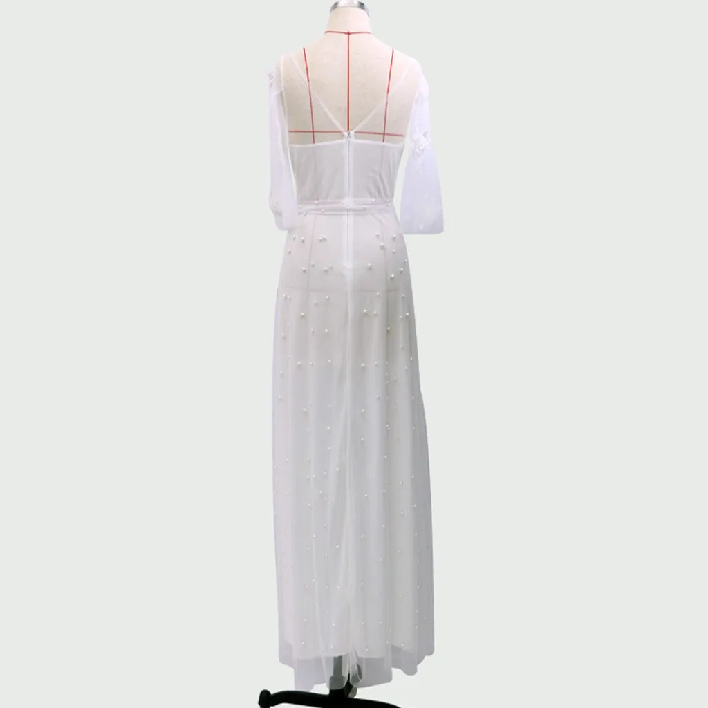 Женское Прозрачное цветочное элегантное кружевное длинное платье с v-образным вырезом сексуальное Макси осенне-зимнее вечернее платье Vestidos# J30