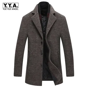 

Smart Casual Long Sleeve Single Breasted Lapel Mens Woolen Coats Winter Cotton Lining Thick Warm Male Loose Overcoats Plus Size