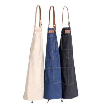 

Fashion Leather Denim Apron Nordic Industrial Style Cotton Apron Baking Apron With High Quality