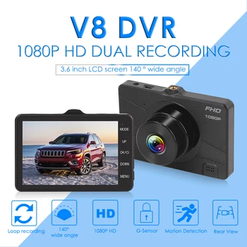 

V8 1080p Full HD Car DVR Dashboard Camera 3.6 inch TFT LCD Display Dash Cam with Rear View Camera