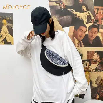 

Canvas Harajuku Style Waist Bag for Women Men Unisex Fanny Pack Chest Packs Splicing Shoulder Messenger Bags Chest Money Purse
