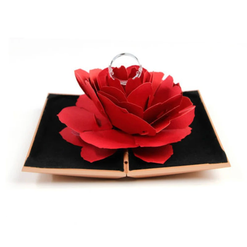 Новая мода Складная Вращающаяся Роза кольцо коробка день рождения День Святого Валентина коробки для показа ювелирных изделий