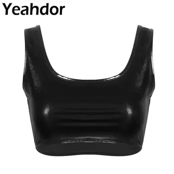 

Women Bras Top Shiny Metallic Bodice U Neck Sleeveless Racer Back Sports Bra Top for Workout Pole Dance Crop Top Sexy Intimates