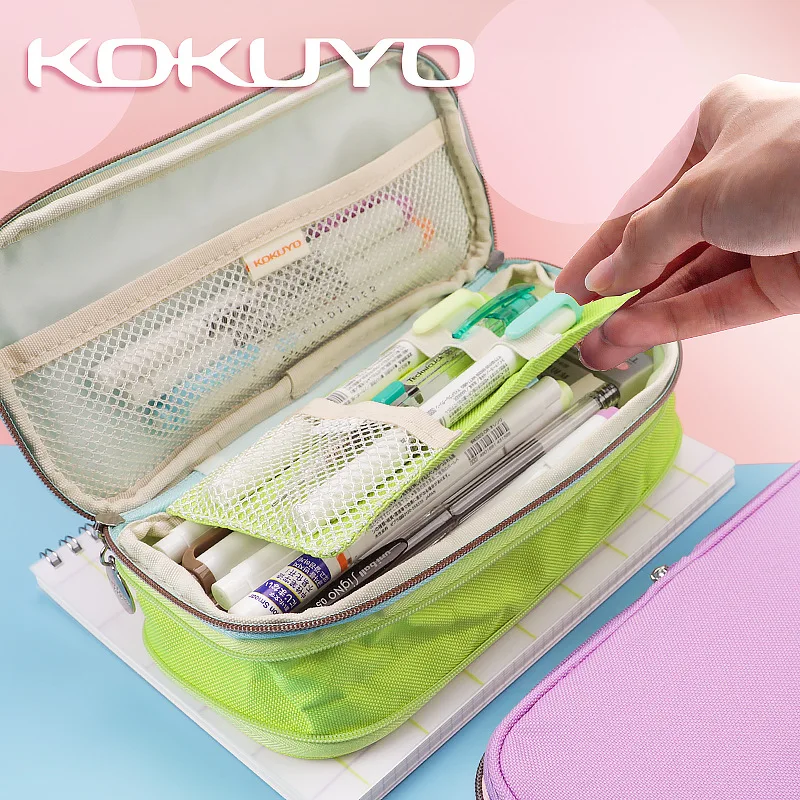 Japan KOKUYO Pencil Case Mobile Standing Large Capacity Multifunctional  Storage Pencil Case Light Gray Light Blue Light Purple Yellow Pen Holder