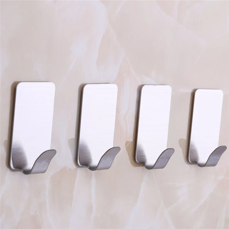 6PCS Self Adhesive Home Kitchen Wall Door Stainless Steel Holder Hook Hanger Home Office Portable exquisite Creative and refined