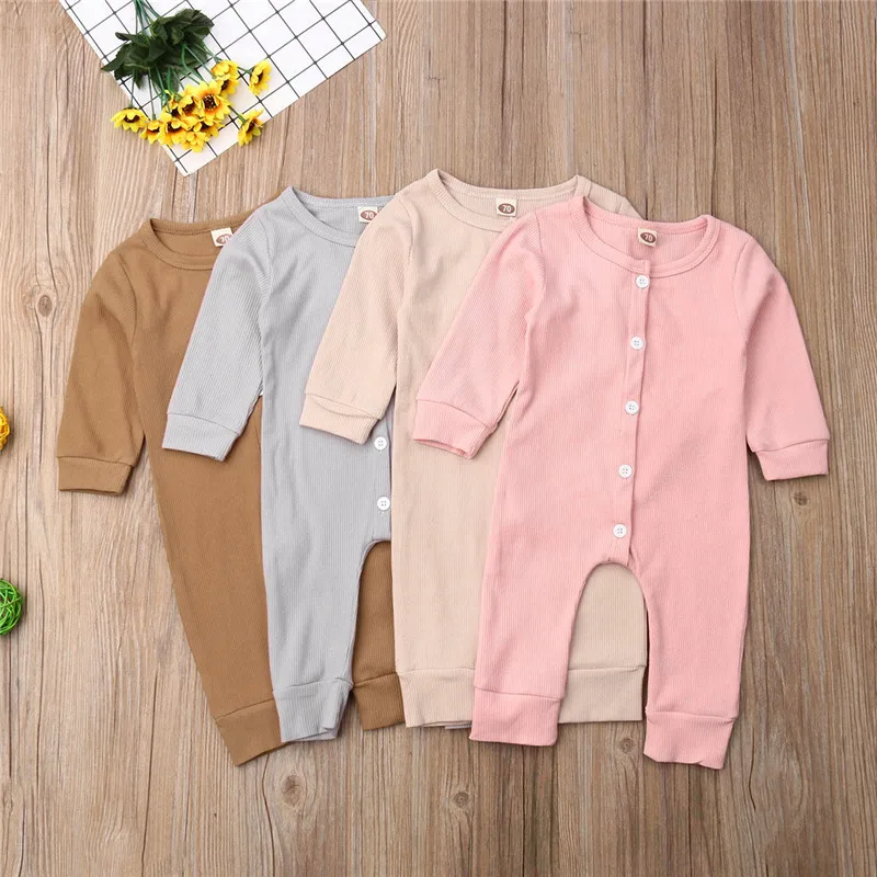 

Unisex Baby Rompers Long Sleeve Button Baby Girls Rompers Solid Pink Khaki Toddler Jumpsuits Newborn Rompers Baby Boys Clothes