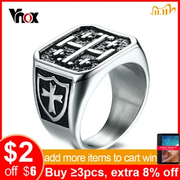 

Vnox Punk The Cross of Jerusalem Men Ring Shield Pattern Male Hip-hop Cool High Quality Stainless Steel Jewelry