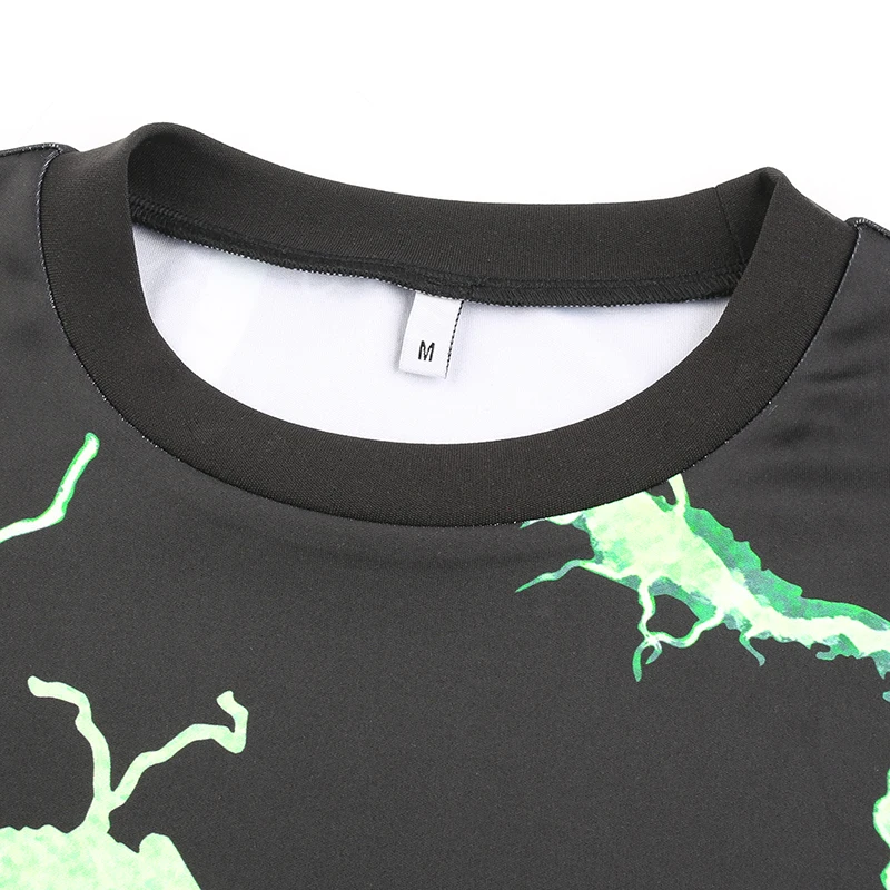 Sweetown 2020 Summer Casual Lightning Print Short Sleeve Crop Top T-Shirts Women Streetwear Loose Hip Hop Ladies Tops Female