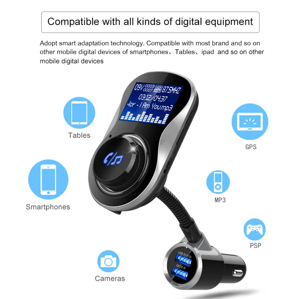 Bluetooth MP3-плеер BC26BQ 1,4 дюймов ЖК fm-передатчик беспроводной громкой связи с TF U диск двойной usb зарядка QC3.0