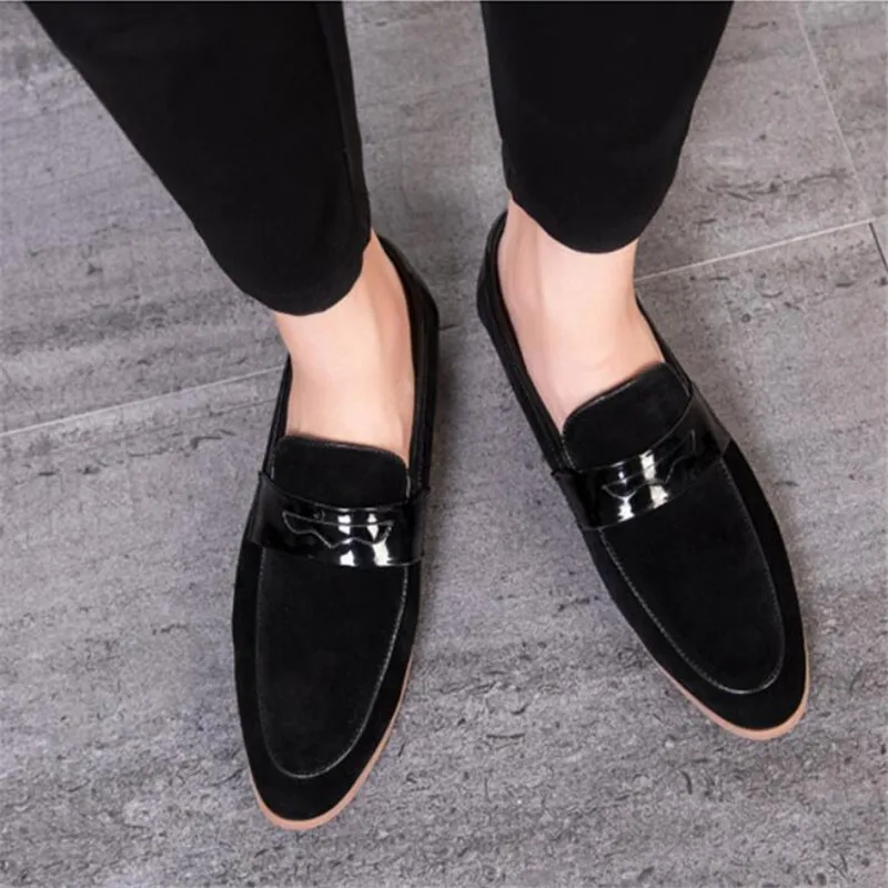 Plus size 38-47 men suede loafers classic business wedding casual shoes Genuine Leather pointed men casual driving flats