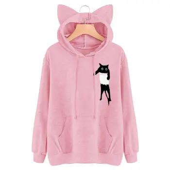 

Womens Cat Ear Cartoon Sweater Tops 2019 Autumn Winter Warm Cool Pullover Hoodie Hooded Sweatshirt Tops Hot