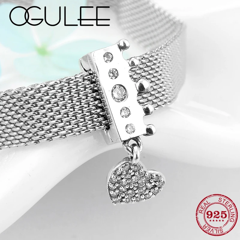 

Crown clip beads and heart pendant 925 Sterling Silver Zircon clip beads Jewelry making Fit Original reflection Charm Bracelet