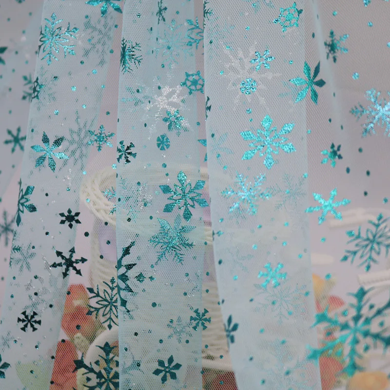 150*100cm Snowflake Tulle Rainbow Silver Snow Star DIY Handmade Fabric for Baby Dress Wedding Birthday Bouquet Supplies