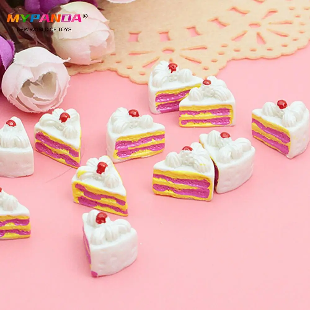 5pcs/10PCS Flat Back DIY Miniature Artificial Fake Food Cake Resin Cabochon Decorative Craft Play Doll House Toy Random Color