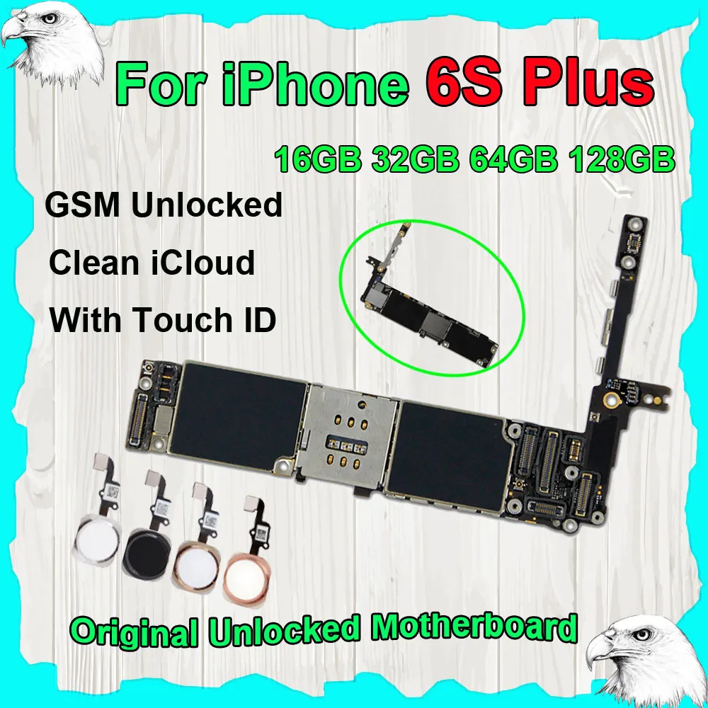 

For iPhone 6S Plus 5.5'' Original Motherboard Touch ID 16GB 32GB 64GB 128GB Mainboard Logic Board Clean iCloud GSM Unlocked IOS