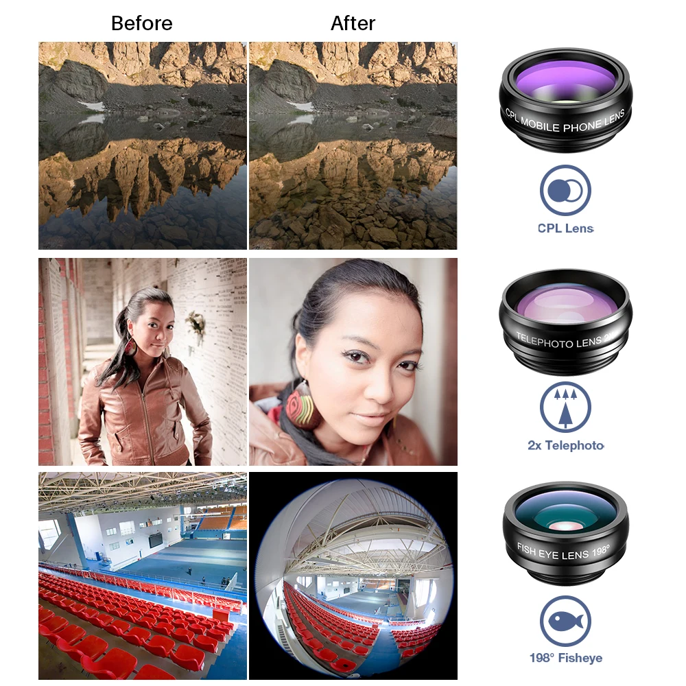 APEXEL 10 в 1 комплект объективов для камеры телефона рыбий глаз широкоугольный макрообъектив CPL фильтр калейдоскоп и 2X телескоп объектив для смартфона