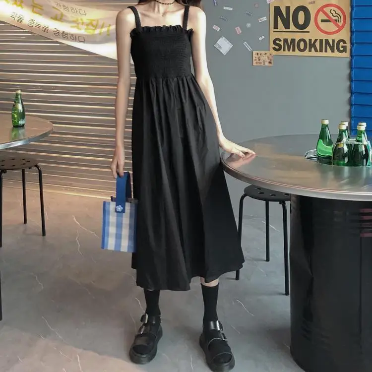 Sleeveless Dress  Summer Spaghetti Strap Fit Simple Solid Trendy Ladies Off Shoulder Elegant European Style Slim Breathable wrap dress