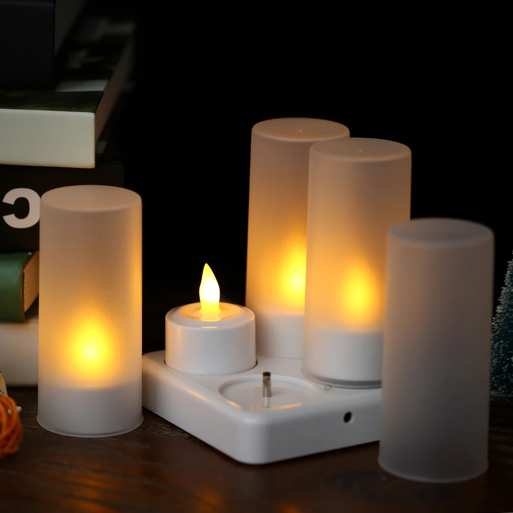4/6/12pcs USB 5V Rechargeable LED Flickering Flameless Candles Tealight