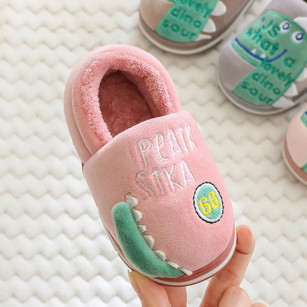 Children Kids slippers Girls Boys Indoor Dinosaur Cotton Home Slippers Flock Winter Warm Thickening Children Slippers Shoes
