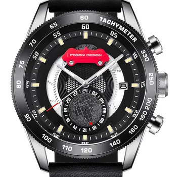 

45 mm Luxury brand Pagani design White case shockproof quartz men's watches date black leather fashion men's sports watches