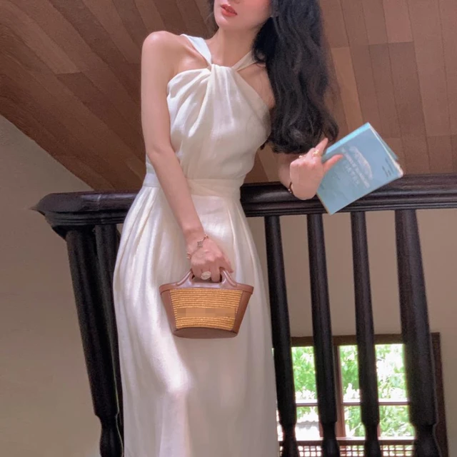 Elegant Women Halter Polka Dot Midi Dress Ladies Solid Vintage Strapless Dresses Korean Clothing Femme Robe Summer Vestidos 2
