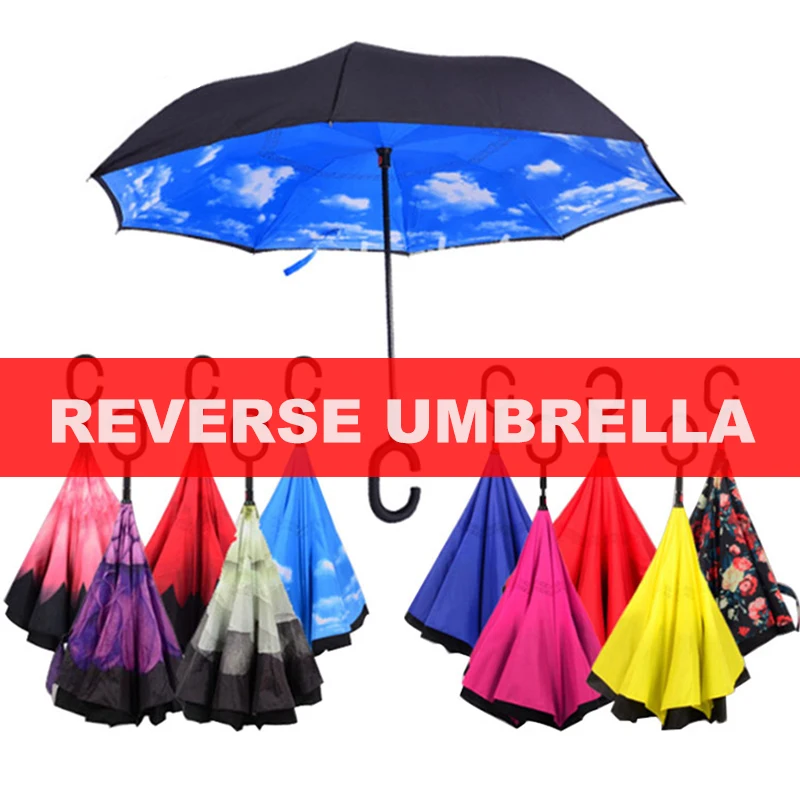 Зонт мужской обратный зонтик женский дождевой двухслойный перевернутый зонтик для защиты от ветра дождь автомобиль перевернутые зонтики для женщин мужчин