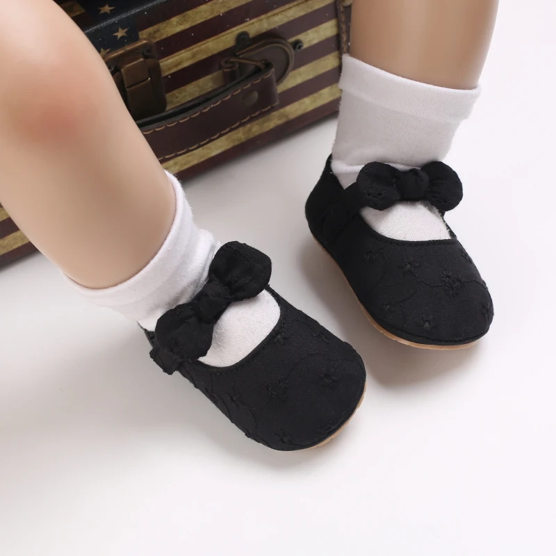 Infant Newborn Baby Girls Princess Non-Slip Floral Border Shoes Toddler Baby Soft PU Leather Prewalker Shoes Solid First Walkers