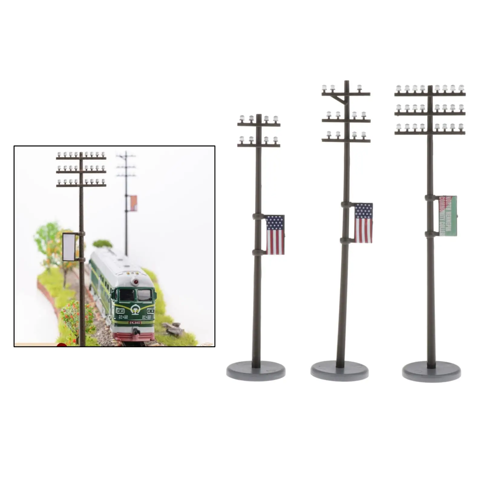 3 Pieces 1:42 Miniature Mini Telephone Poles for Train Architecture MISE