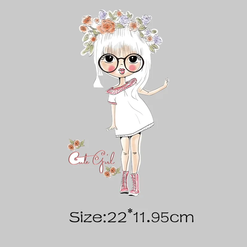 Girls Flower Iron-on Transfer Patches For Clothing Stripe Sticker Printing Thermal Patch Washable Painting