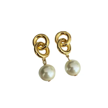 

European and American Long Knotted Ear Stud Pearl Ear Pendant Earrings for Women