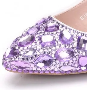 Обувь с украшением в виде кристаллов; женская обувь Золушки на каблуке; вечерние блестящие туфли с круглым носком; стразы на заказ; свадебные туфли-лодочки; Размер 9 - Цвет: Фиолетовый