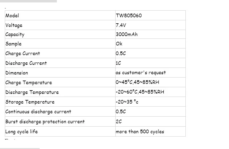 С фабрики topwaycell 7,4 v 805060 3000mah перезаряжаемый литий-полимерный аккумулятор