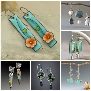 Bohemian Painted Leaf Flower Blue Earrings for Women Tribal Jewelry Handmade Vintage Crystal Dangle Earring Pendientes