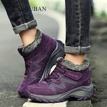 Зимние ботильоны; женские теплые плюшевые зимние ботинки; женская повседневная обувь на танкетке; женские ботинки из флока; Цвет Черный; большие размеры; Bota Feminina