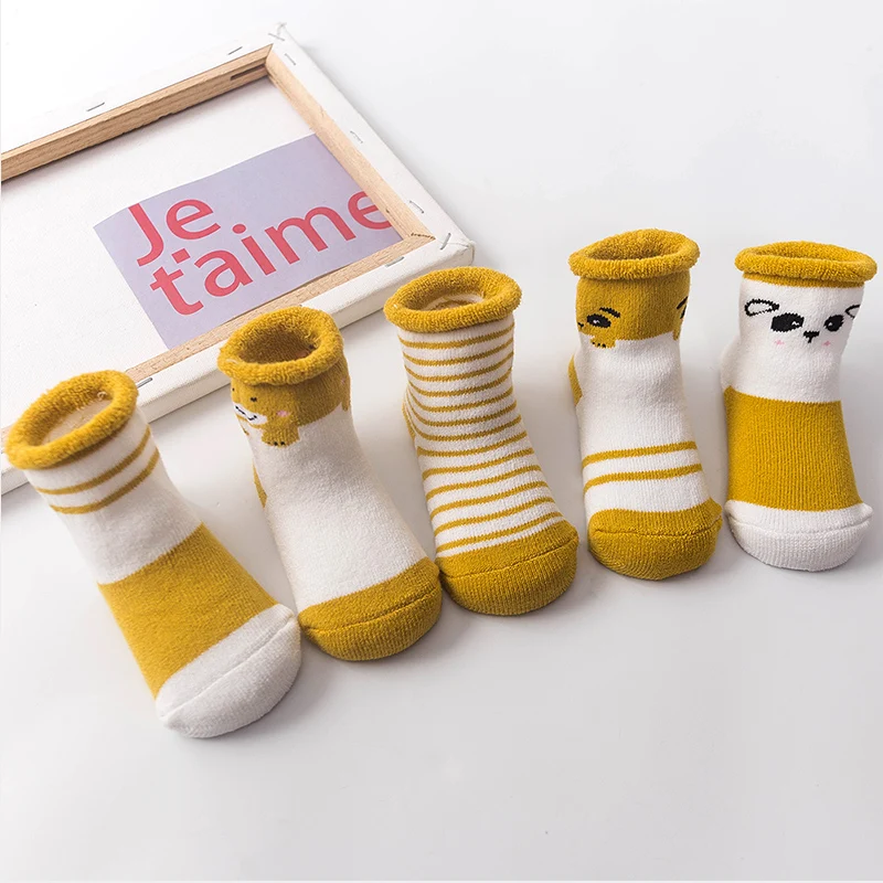 5 пар носков для малышей Зимние носки для новорожденных девочек вязаные хлопковые плотные теплые носки для маленьких мальчиков носки для малышей от 0 до 3 лет - Цвет: 5 pair socks A