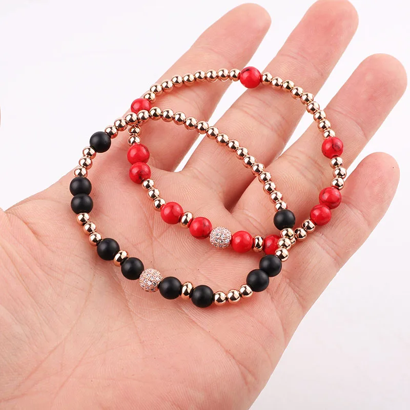 New Fashion Stainless Steel Beads CZ Pave Ball Charm Elastic Beads Bracelet For Women Jewelry Gift - Image 2