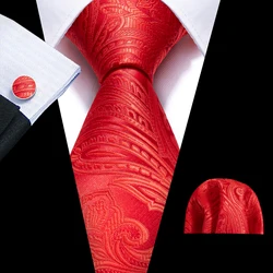 Fashion Red Paisley Mens Wedding Tie 8.5cm Silk Neckties Business Handkerchief Cufflink Tie Men Gift Set Barry.Wang FA-5402