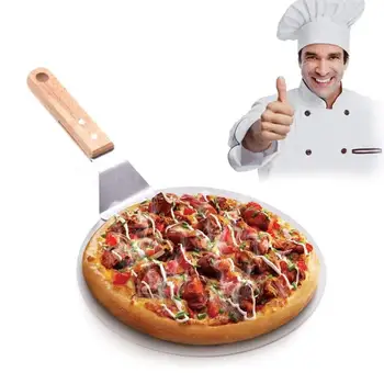 

Pizza Peel Shovel with Wooden Handle Round Pizza Shovel Kitchen Round Stainless Steel Pizza Transfer Baker Paddle Tray Oven Cake