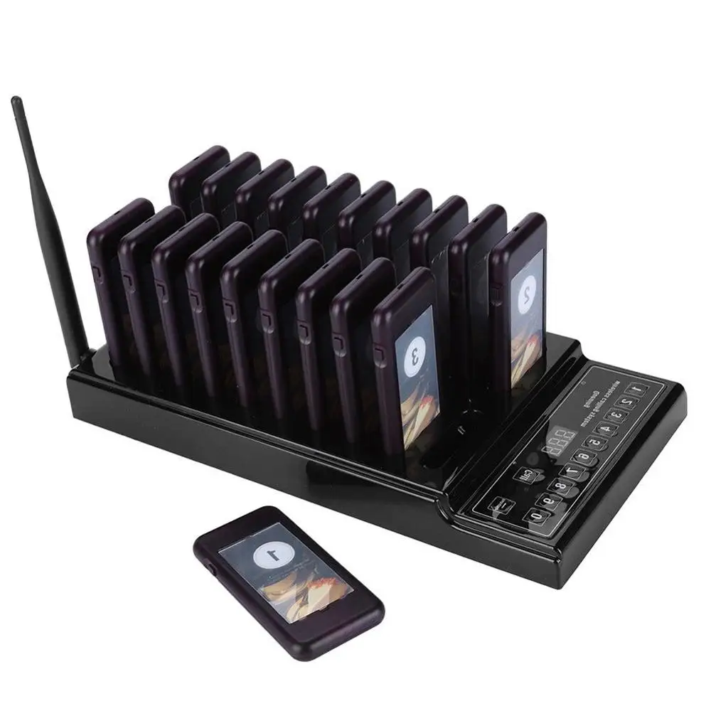 

Restaurant Pager with 20 Receivers Pager for Waiter Calling System Wireless Paging Queue System 1KM Connection Distance