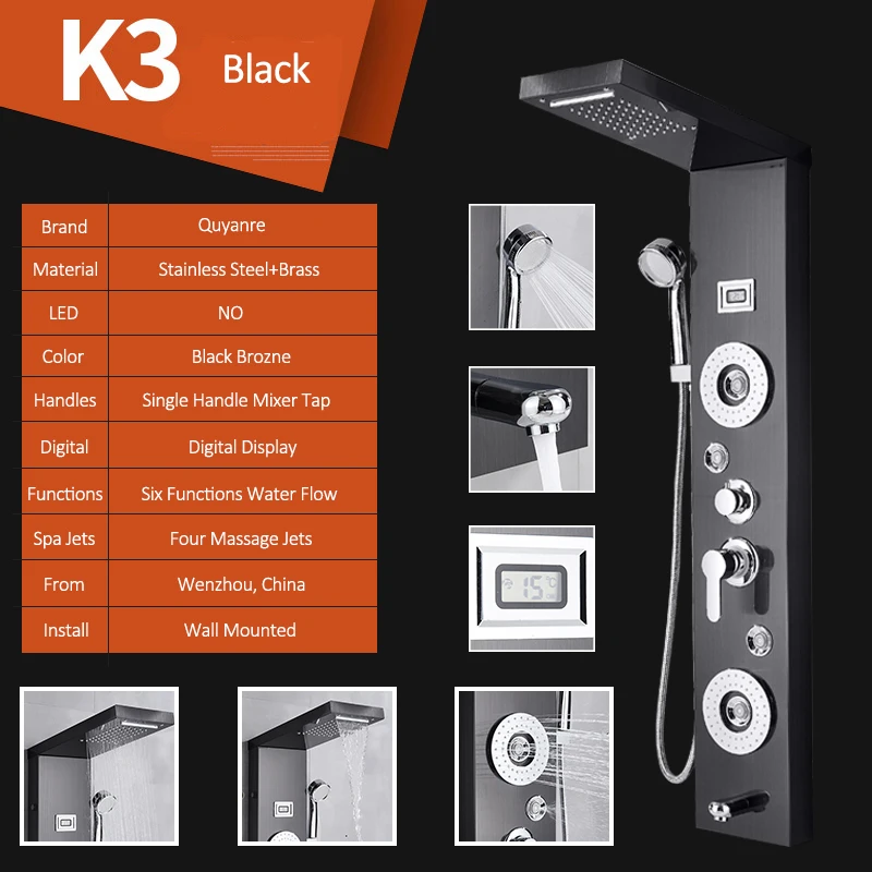 quyanre wanfan uythner shower panel shower column waterfall rainfall shower system bahtub shower faucet mixer tap12