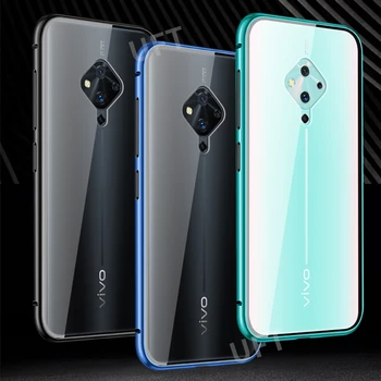 Перейти на Алиэкспресс и купить Магнитный чехол для Vivo V17, двухсторонний чехол из закаленного стекла с поворотом на 360 градусов спереди и сзади для Vivo Y9S S1 Pro SD665, металлически...