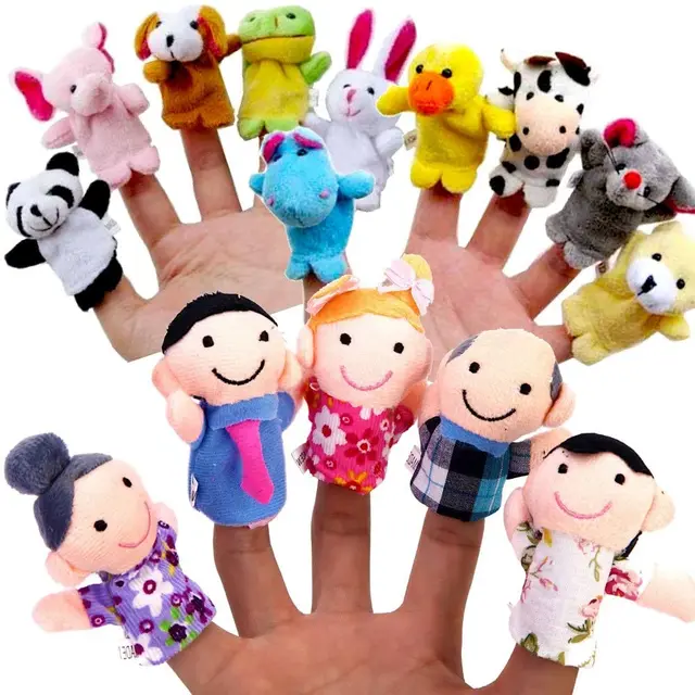 Finger Puppets Set Baby 10 pcs Animals Plush Doll Hand Cartoon  Family Hand Puppet Cloth theater Educational Toys for Kids Gifts 2