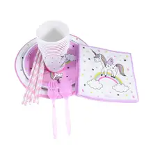 96 piezas Juego de servilletas de papel, platos de papel, juego de vajilla temática unicornio para niños(China)