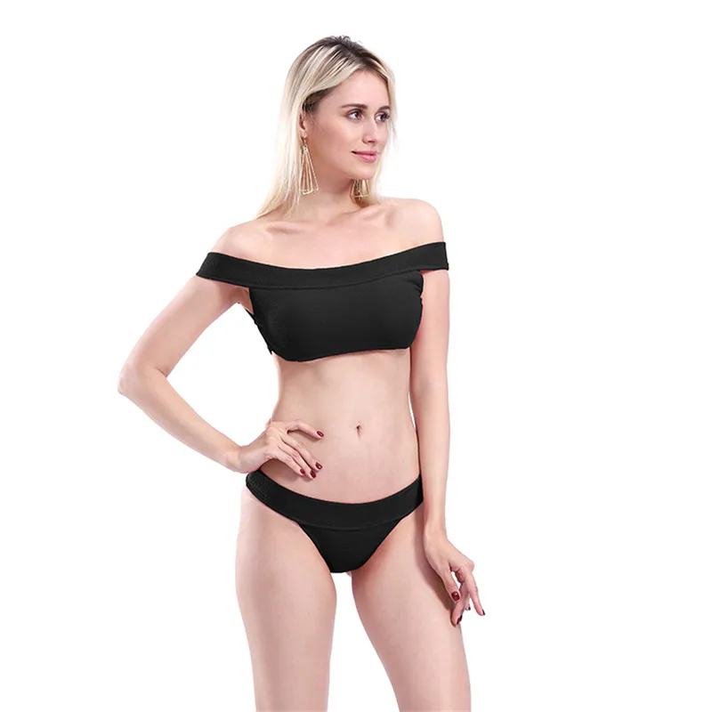 

Europe and the United States the new bikini a word shoulder pure color hot style swimsuit