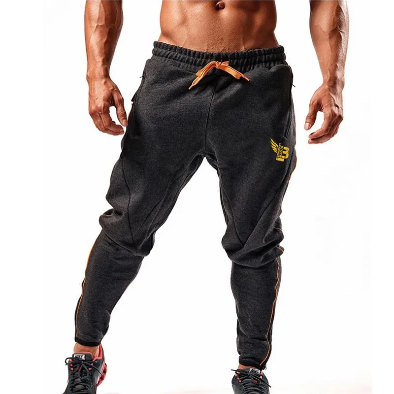 Мужские Брендовые спортивные штаны, Мужские дышащие спортивные брюки, мужские брюки для бега, мужские спортивные штаны с карманами для бодибилдинга - Цвет: Темно-серый