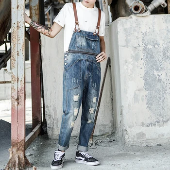 

2020 new solid color water new denim male Korean fashion jumpsuit overalls