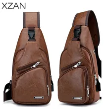 

Brand Designer Men Crossbody Bag Casual PU Leather Single Shoulder Bag Male Chest Bags Outdoor Travel Chest USB Charging