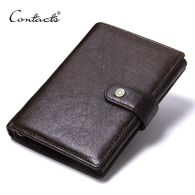 

CONTACT'S Top Quality Genuine Cow Leather Wallet Men Hasp Design Short Purse With Passport Photo Holder For Male Clutch Wallets